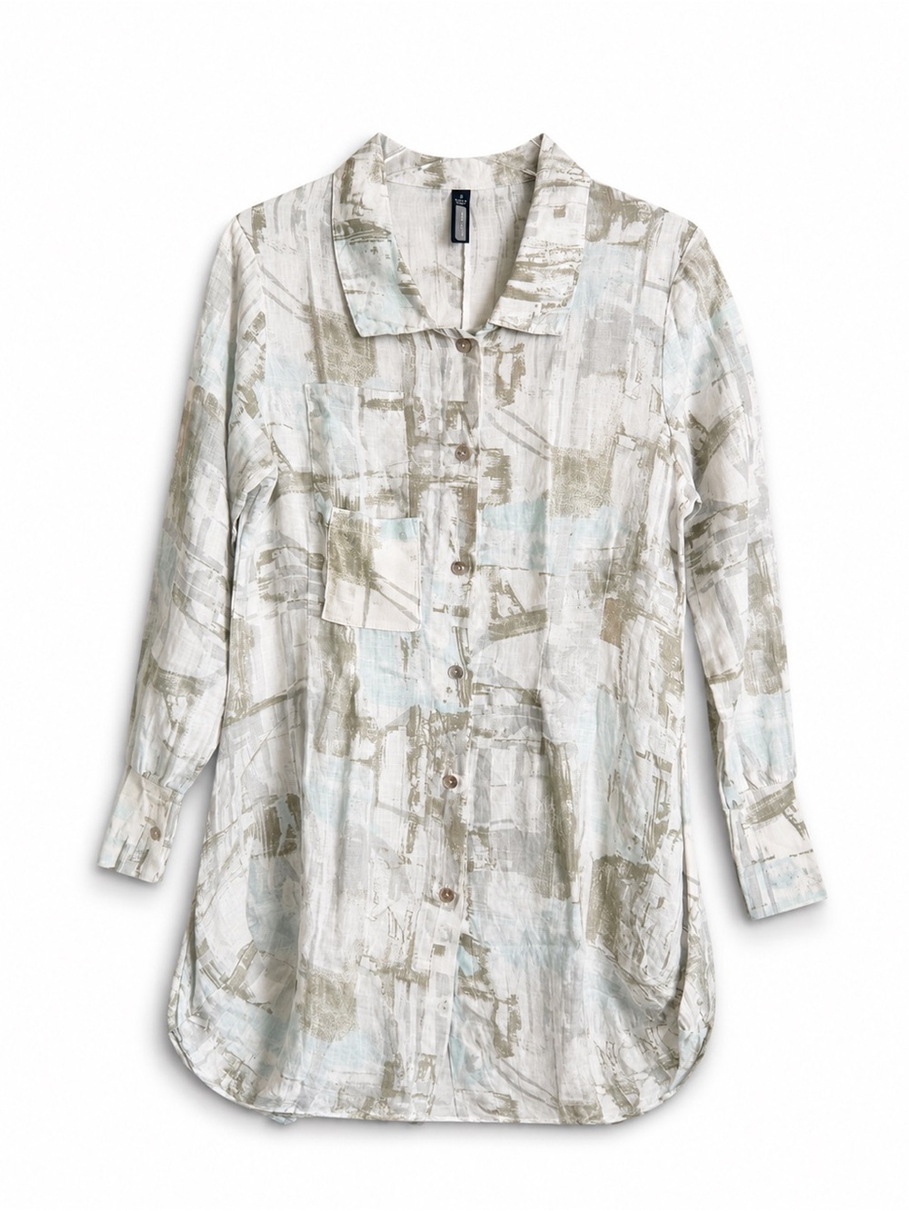 INIZIO ITALY LAGENLOOK LINEN BLUE TAN WATERCOLOR HAMPTON WEDDING PARTY DRESS S